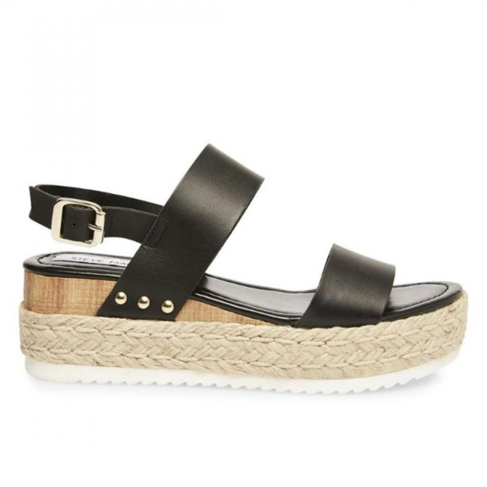 STEVE MADDEN CiCi Black Leather Flat Sandals